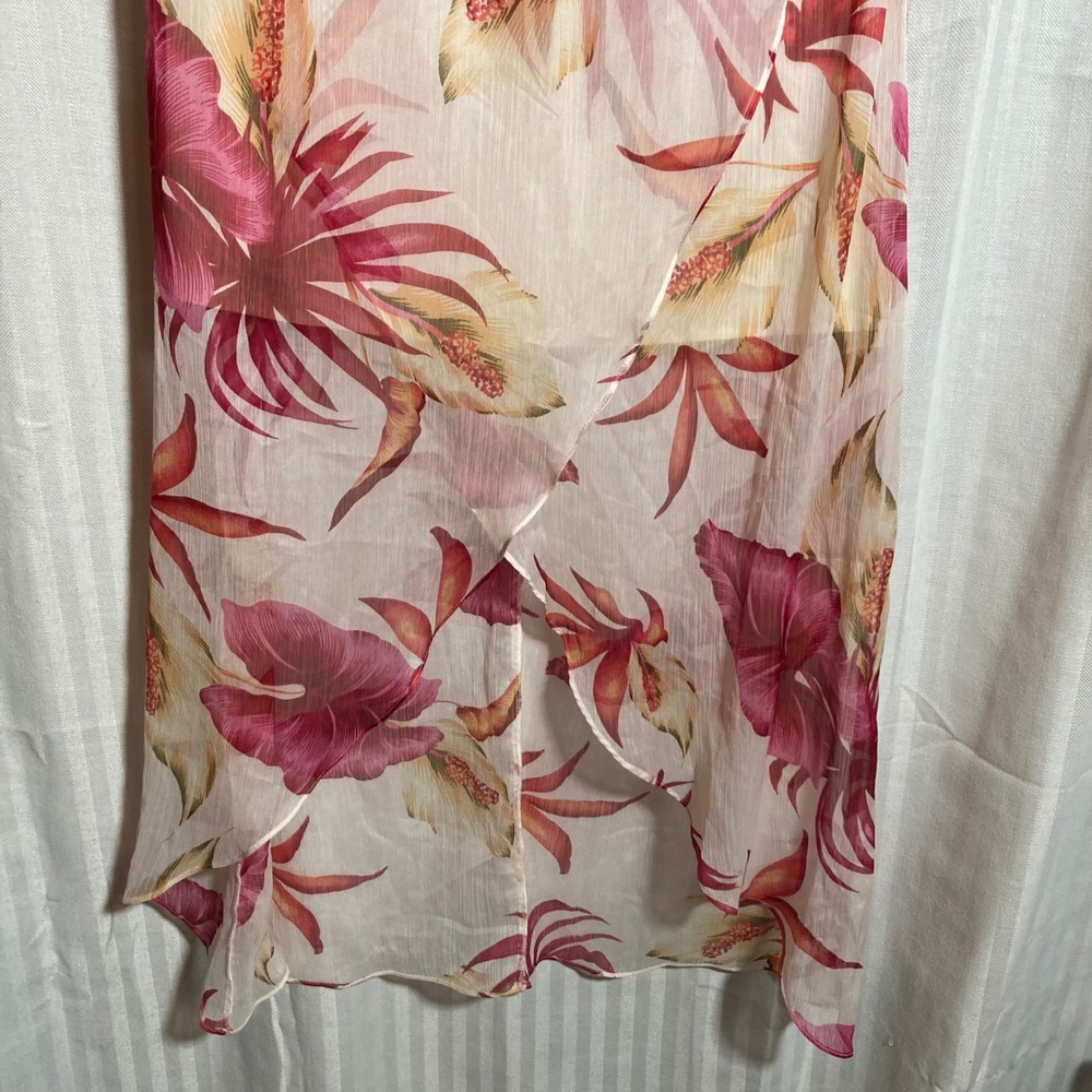 Guess Women Pink Tropical Floral Ruffle V-Neck‎ High-Low Maxi Dress M Romantic - Picture 7 of 10